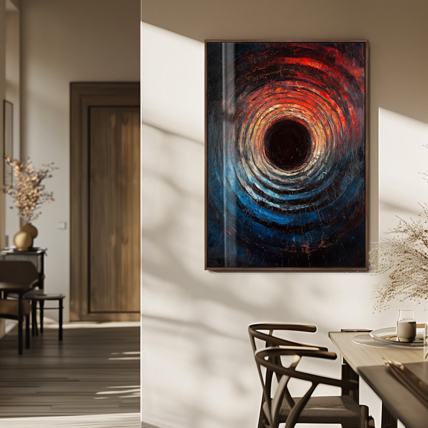 41597467-MGV-FP-48X32-3P_Walnut-Wood Vortex Wall Art Canvas Print, Framed Abstract Swirl Art Picture Print, Wood Tree Texture Perfect Modern Decor Artwork