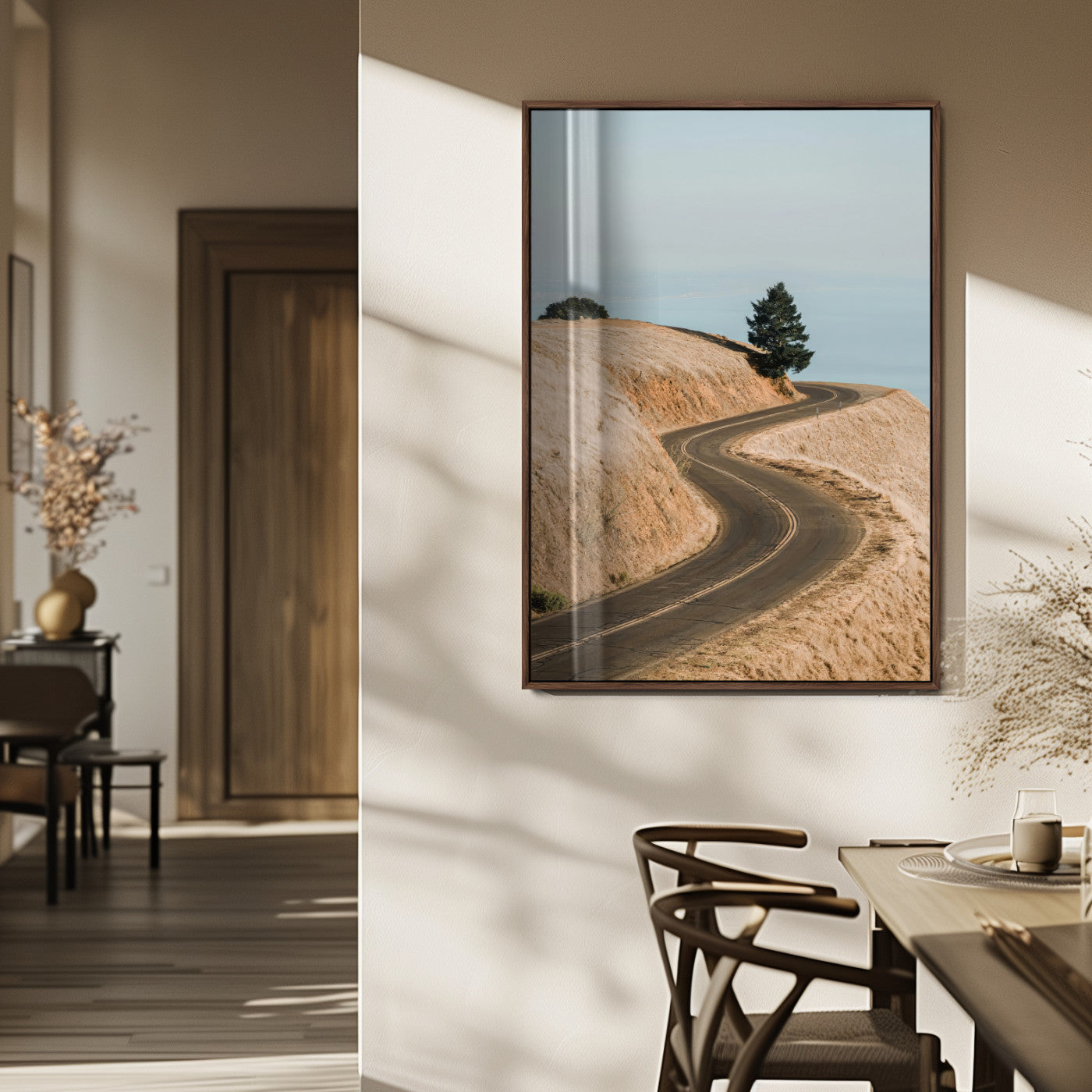 54702459-MGV-CV-24X36-Desert Road Wall Art Canvas Print, Framed Earthy Landscape Art Picture Print, Minimal Scenic Perfect Rustic Minimalist Decor