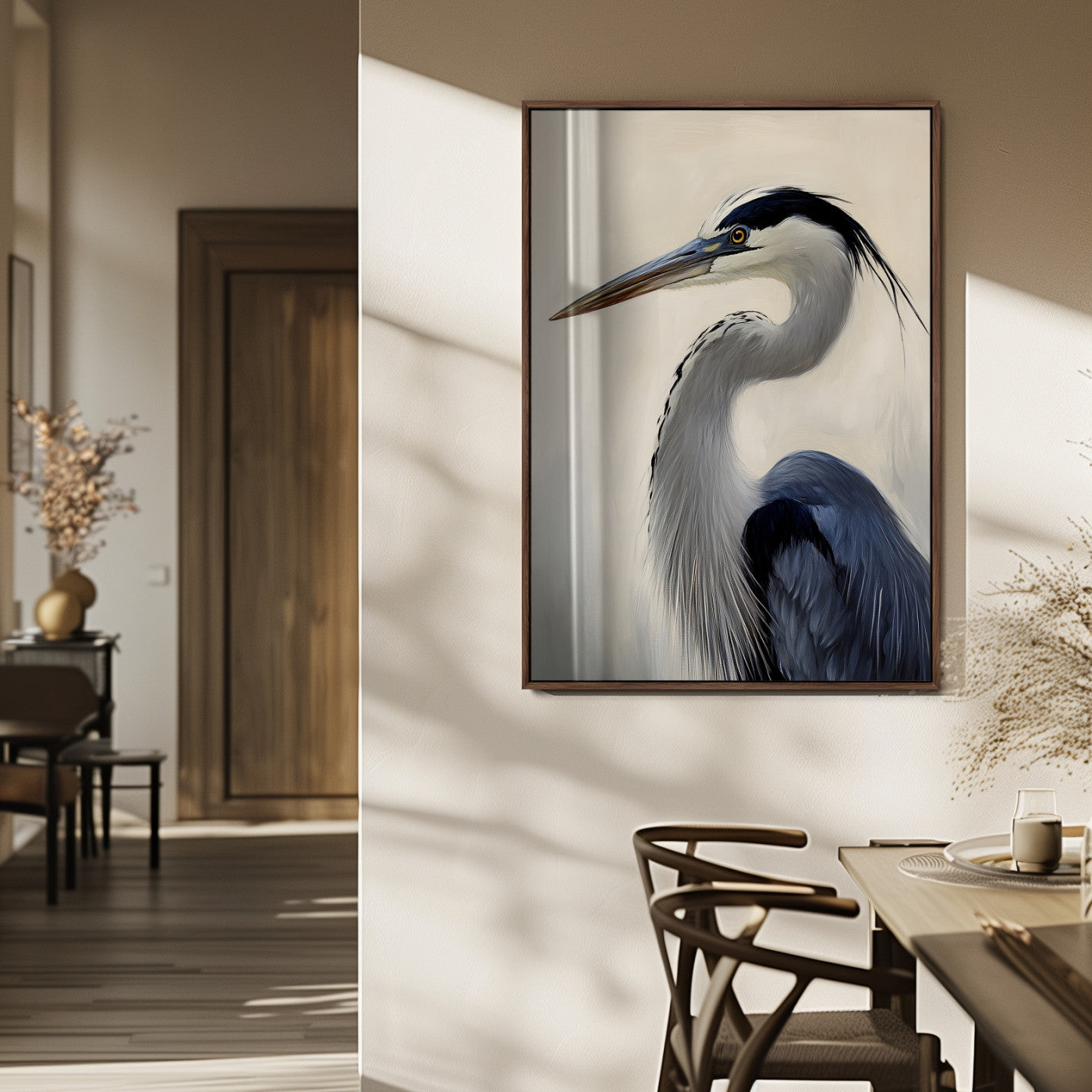 60171823-MGV-CV-24X36-Blue Heron Wall Art Canvas Print, Framed Coastal Bird Theme Art Picture Print, Minimalist Wildlife Perfect Coastal Minimalist