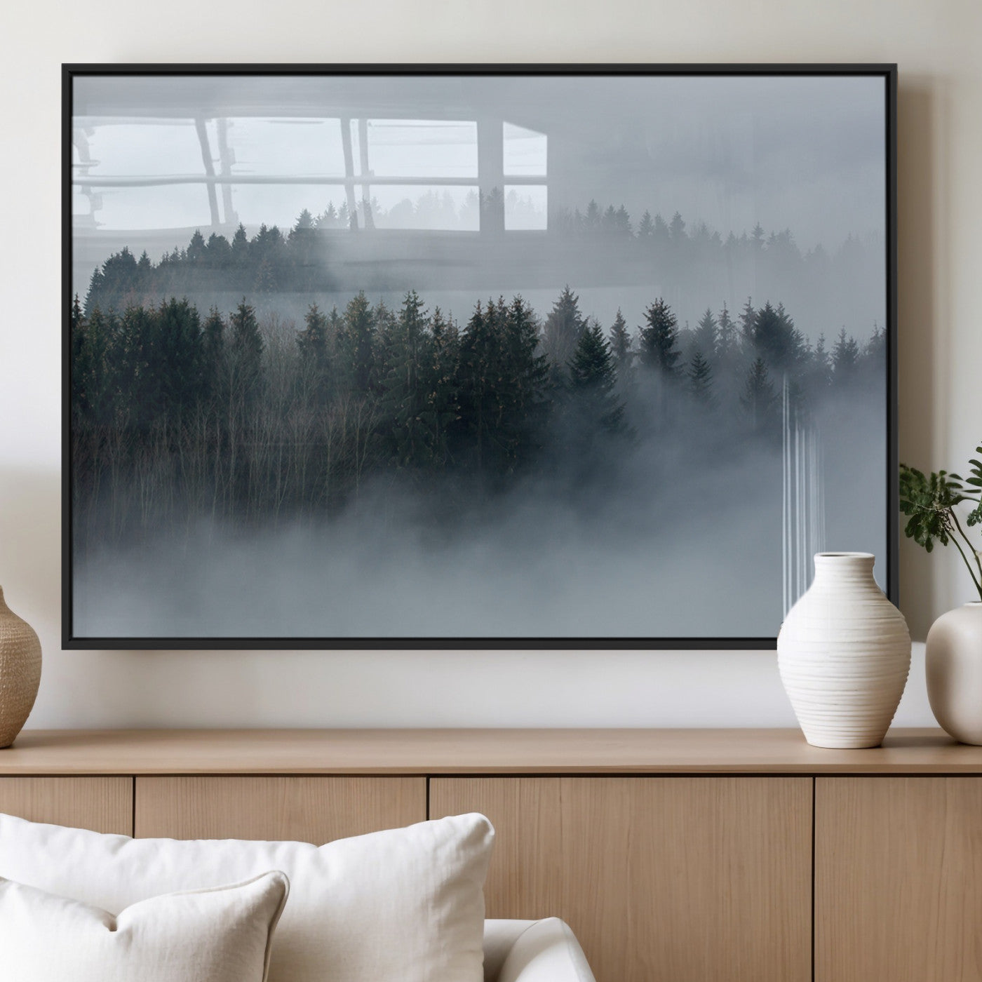 42596-MGV-FP-36X24-3P_Black-Misty Forest Wall Art – Atmospheric Pine Trees Canvas Print, Nature Landscape Decor for Living Room, Bedroom, Office, or Cabin