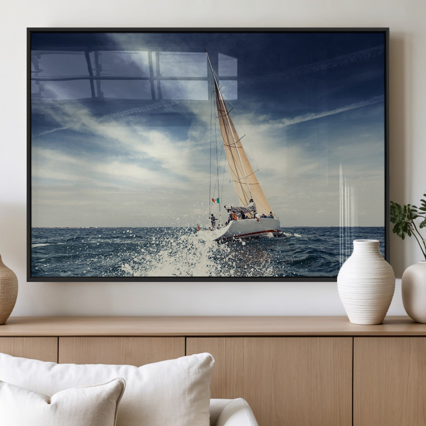 75430-MGV-FP-36X24-3P_Black-Sailing Boat Wall Art – Dynamic Ocean Yacht Canvas Print, Nautical Decor for Living Room, Office, Beach House or Cabin