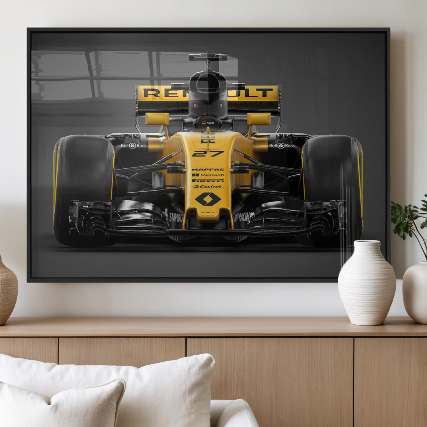 62882-MGV-FP-36X24-3P_Black-Renault F1 Racing Car Print - High-Performance Formula 1 Motorsport Wall Art, Perfect Gift for Racing Fans and Car Enthusiasts