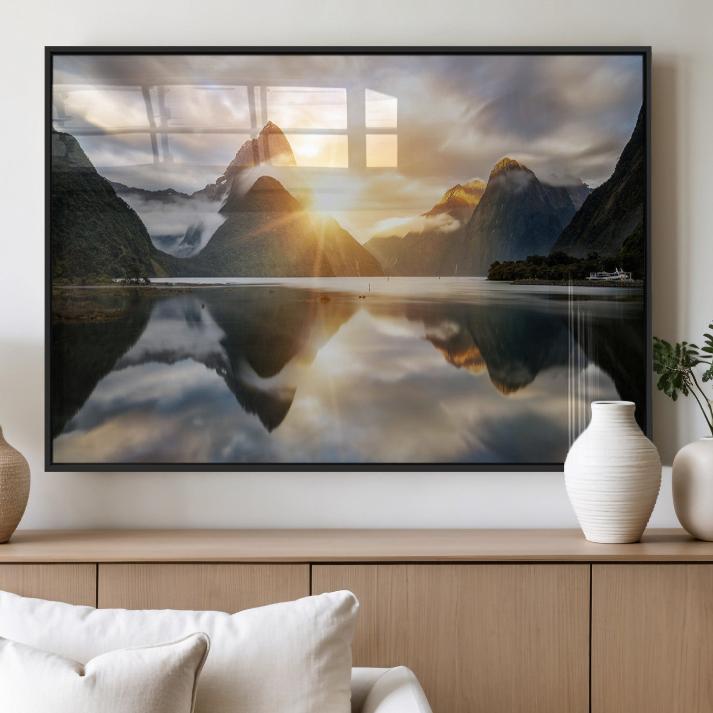 78842-MGV-FP-36X24-3P_Black-Sunrise Mountain Reflection Wall Art – Stunning Nature Landscape Canvas Print for Home, Office, Living Room or Relaxing Space