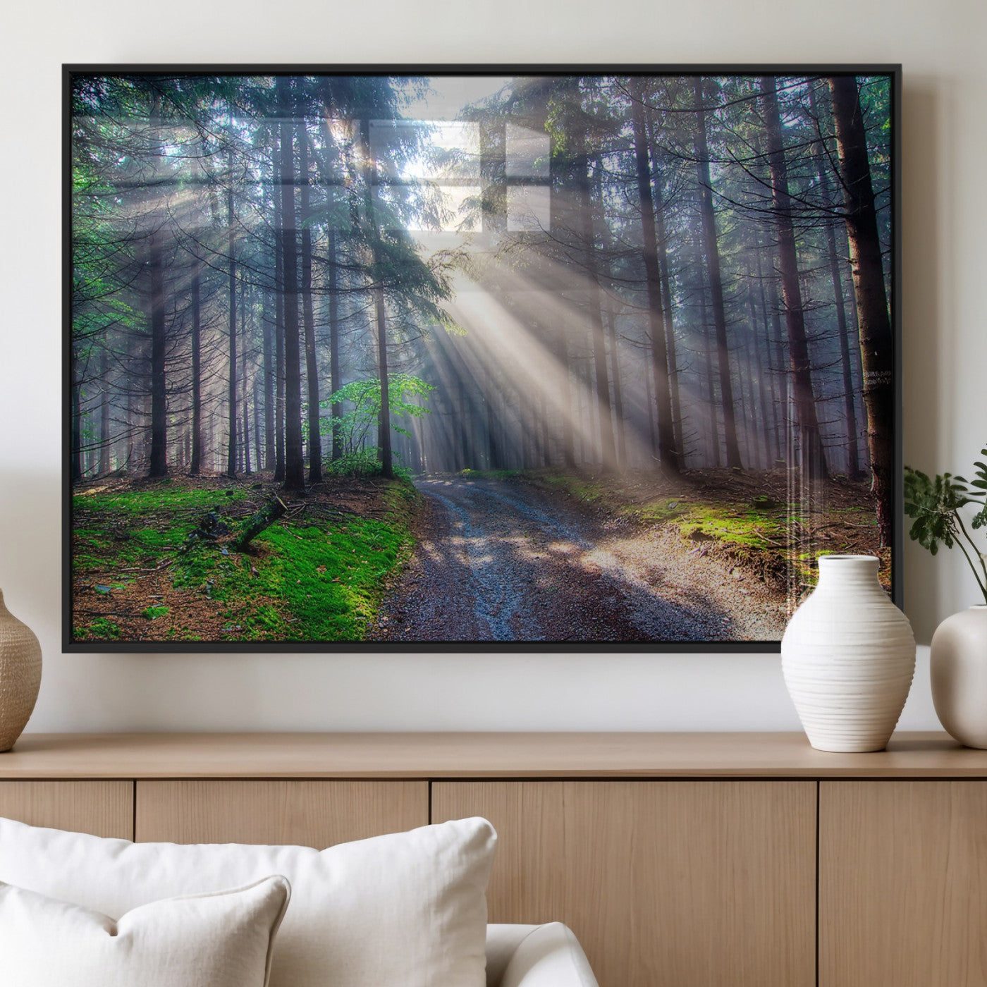 42047-MGV-FP-36X24-3P_Black-Sunlit Forest Path Wall Art – Nature Canvas Print, Serene Woodland Landscape, Perfect Home & Office Decor for Calm and Tranquil