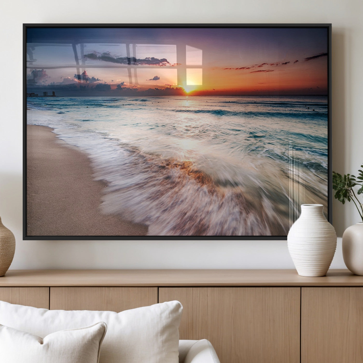 99906-MGV-FP-60X30-3P_Black-Morning Tide Canvas Print – Soft Sunrise Ocean Waves Wall Art, Coastal Serenity Decor for Home & Office