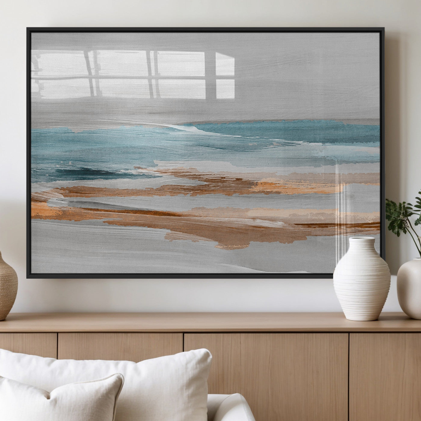 23430-MGV-FP-60X30-3P_Black-Abstract Coastal Wall Art – Modern Ocean Horizon Canvas Print, Minimalist Beach Scene Painting for Bedroom, Living Room, Office or