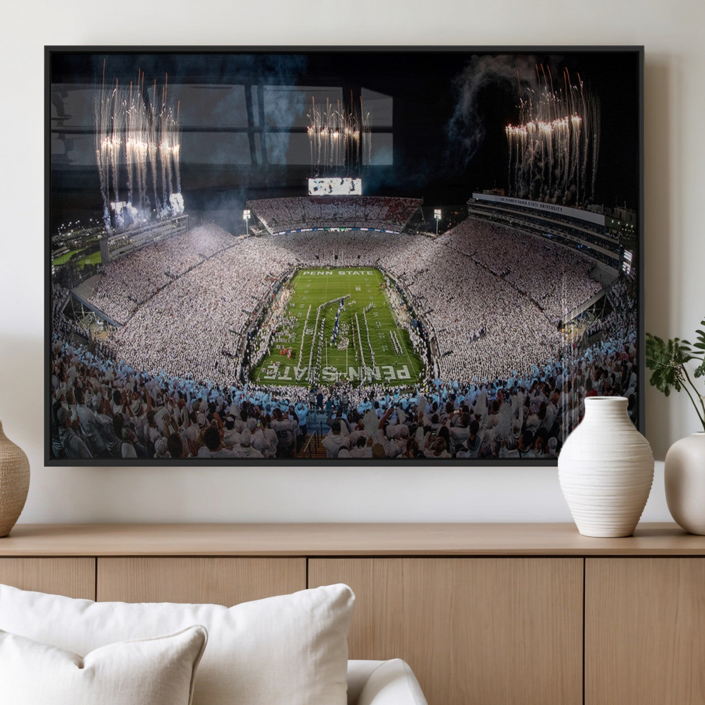 11391-MGV-FP-60X30-3P_Black-Penn State Stadium Wall Art – Panoramic White Out Football Game Canvas Print, College Sports Decor for Office, Man Cave, or Living