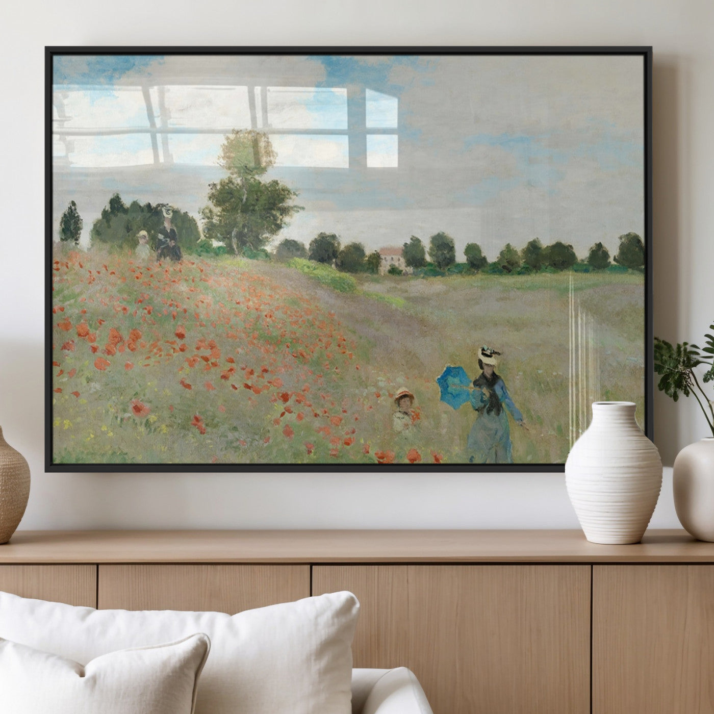 74890-MGV-FP-36X24-3P_Black-Monet Poppy Field Wall Art – Impressionist Landscape Canvas Print, Classic French Artwork for Living Room, Bedroom or Office Decor