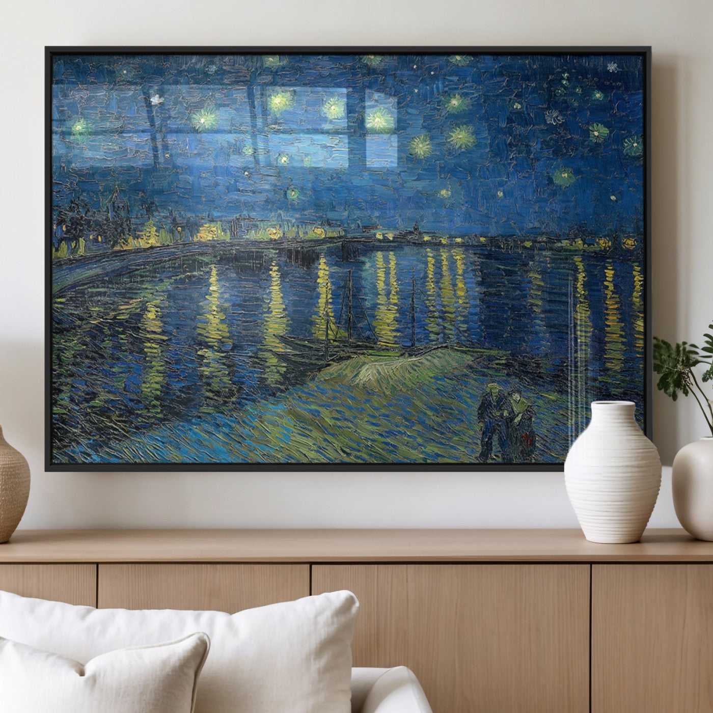 94605-MGV-FP-36X24-3P_Black-Starry Night Over the Rhone Wall Art – Vincent van Gogh Canvas Print, Famous Impressionist Painting for Living Room, Office