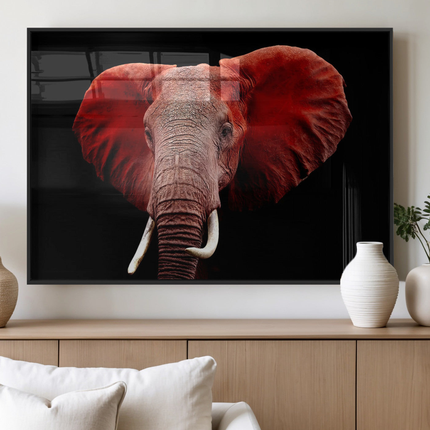 14788-MGV-FP-36X24-3P_Black-Red Elephant Wall Art – Bold Wildlife Canvas Print, African Safari Animal Decor for Living Room, Bedroom or Office