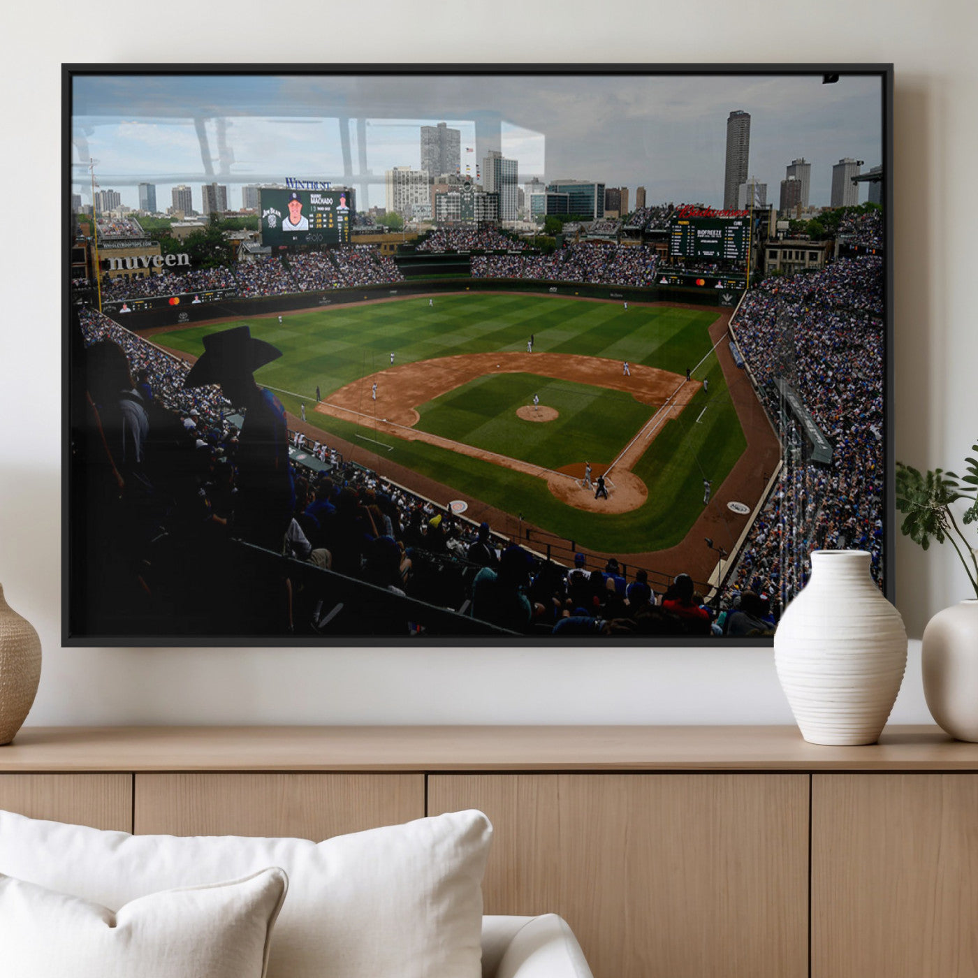 34859-MGV-FP-60X30-3P_Black-Wrigley Field Wall Art Canvas Print, Framed Chicago Cubs Stadium Art Picture Print, Wrigley Stadium Field Perfect Sport Room Decor