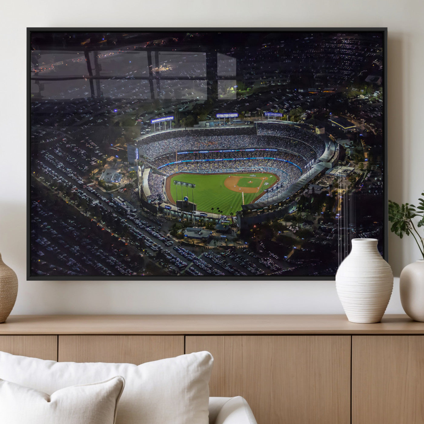 16515-MGV-FP-60X30-3P_Black-Dodgers Stadium Wall Art Canvas Print, Framed Baseball Stadium Art Picture Print, Dodgers Field Perfect Sport Room Decor Artwork