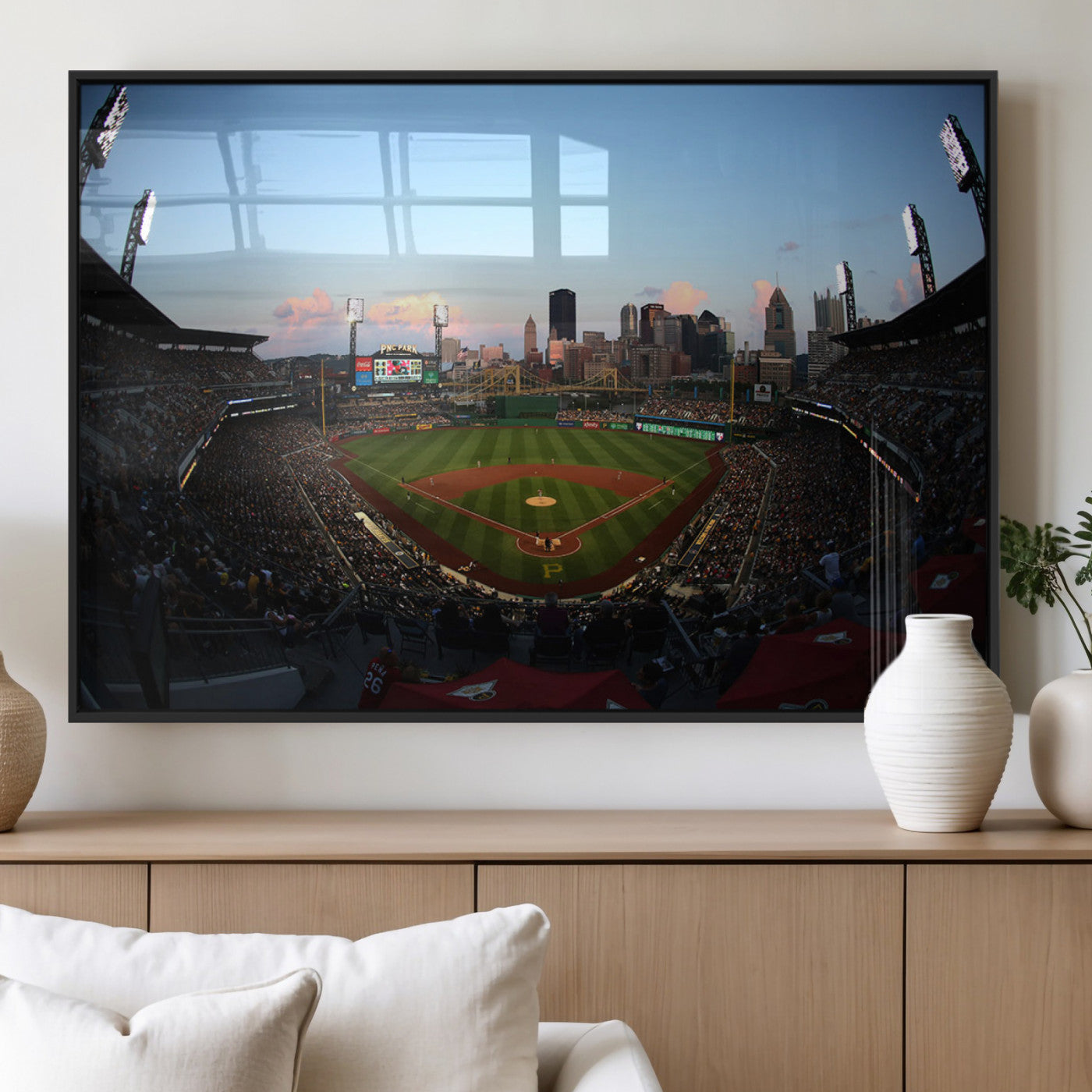 67670-MGV-FP-36X24-3P_Black-PNC Park Stadium Wall Art Canvas Print, Framed Pittsburgh Pirates Stadium Art Picture Print, PNC Park Field Perfect Sport Room