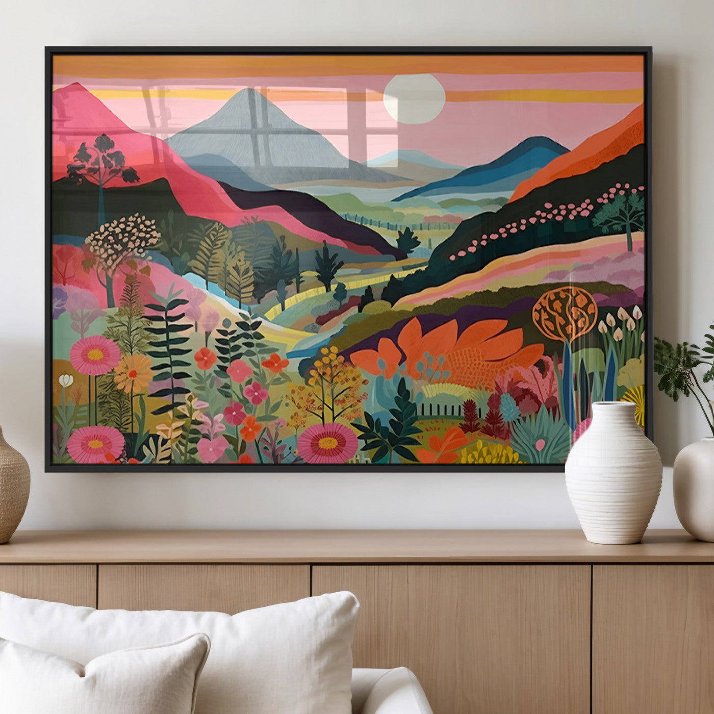 61376-MGV-FP-36X24-3P_Black-Floral Valley Wall Art – Panoramic Mountain Landscape Canvas Print, Vibrant Nature Decor for Living Room, Office, or Bedroom