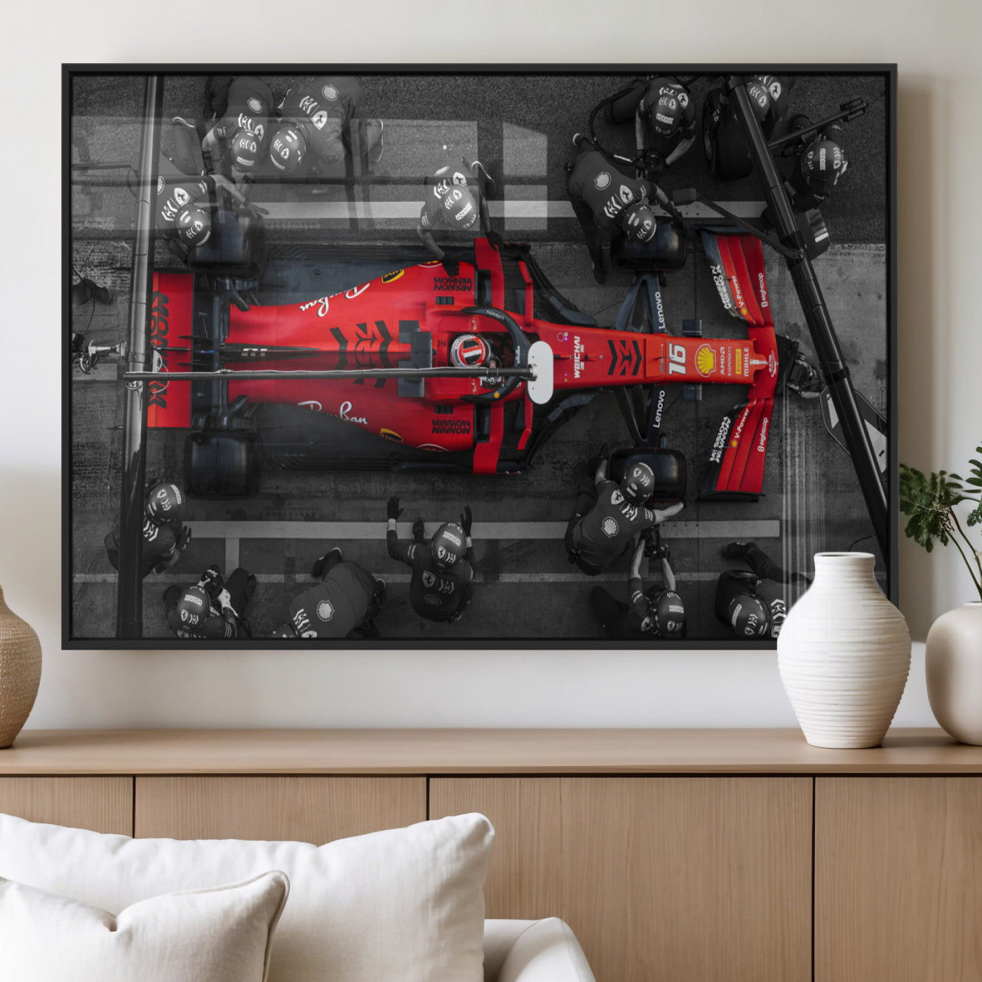 99356-MGV-FP-36X24-3P_Black-Ferrari Pit Stop Wall Art – Formula 1 Racing Car Canvas Print, Red Speed Machine Motorsport Decor for Office, Garage, Man Cave or