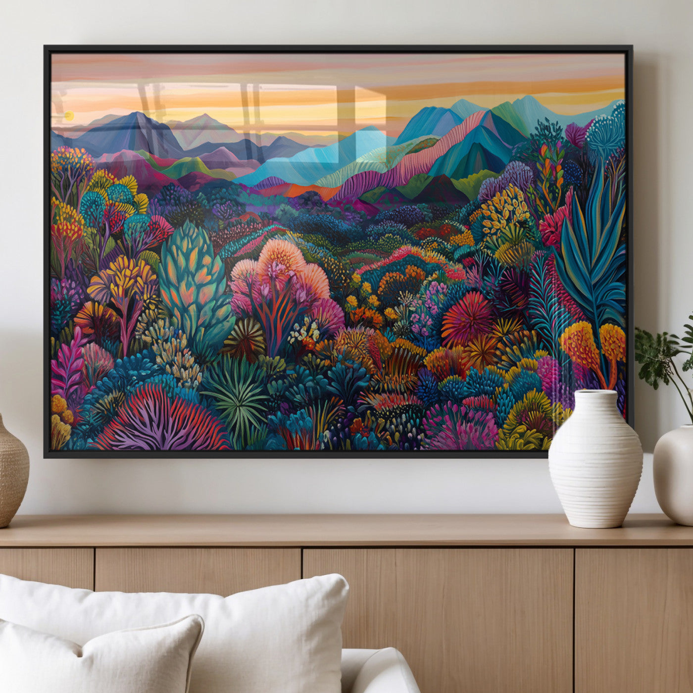 63728-MGV-FP-36X24-3P_Black-Vibrant Mountain Landscape Wall Art – Colorful Nature Canvas Print, Sunset Scenic Wilderness Artwork for Living Room, Bedroom or
