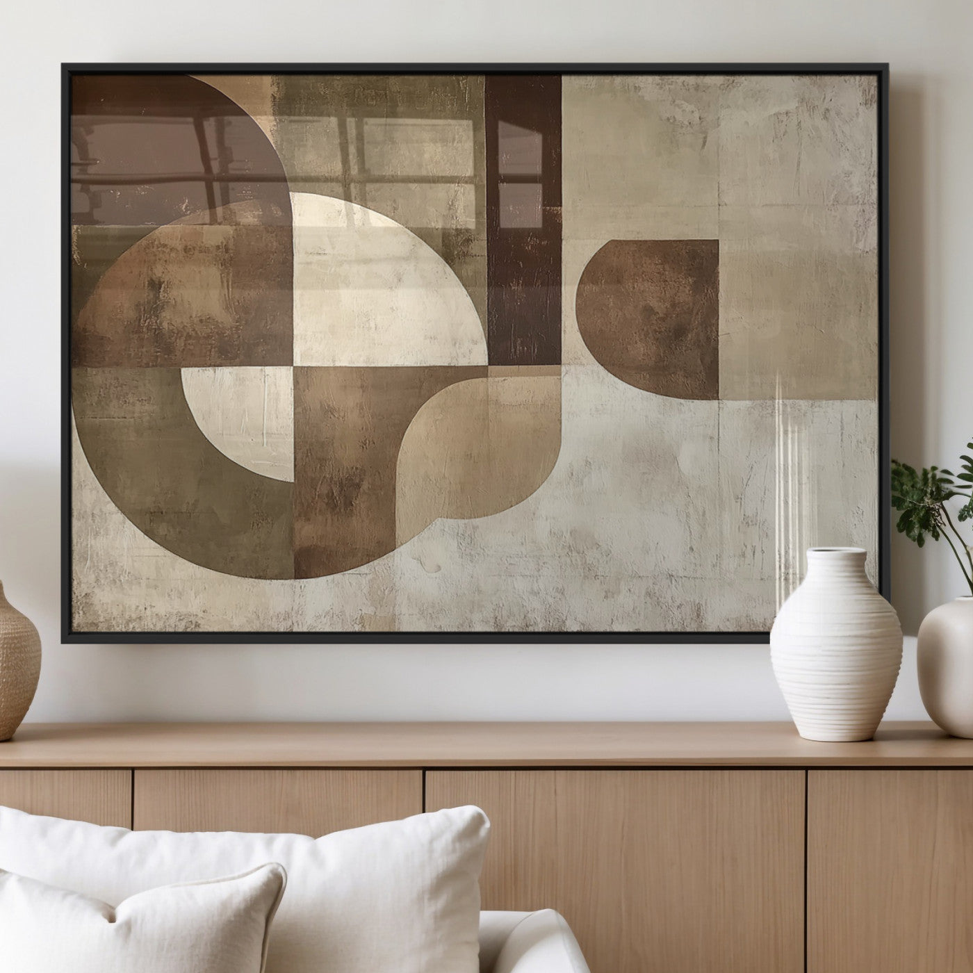 59767-MGV-FP-36X24-3P_Black-Abstract Geometric Shapes Wall Art – Modern Minimalist Canvas Print, Neutral Brown Beige Tan Artwork for Living Room, Bedroom,