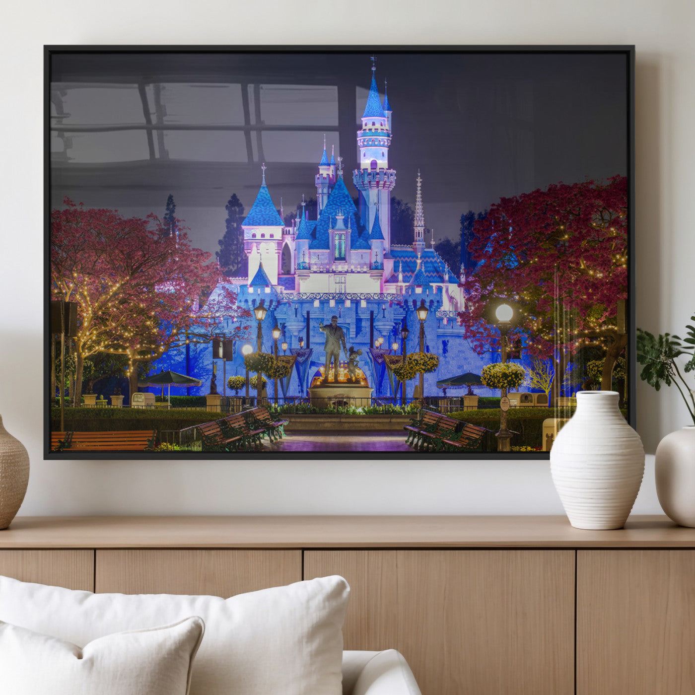 66710-MGV-FP-36X24-3P_Black-Enchanted Castle Wall Art – Magical Night Scene Canvas Print with Glowing Lights, Fantasy Architecture Artwork for Living Room,