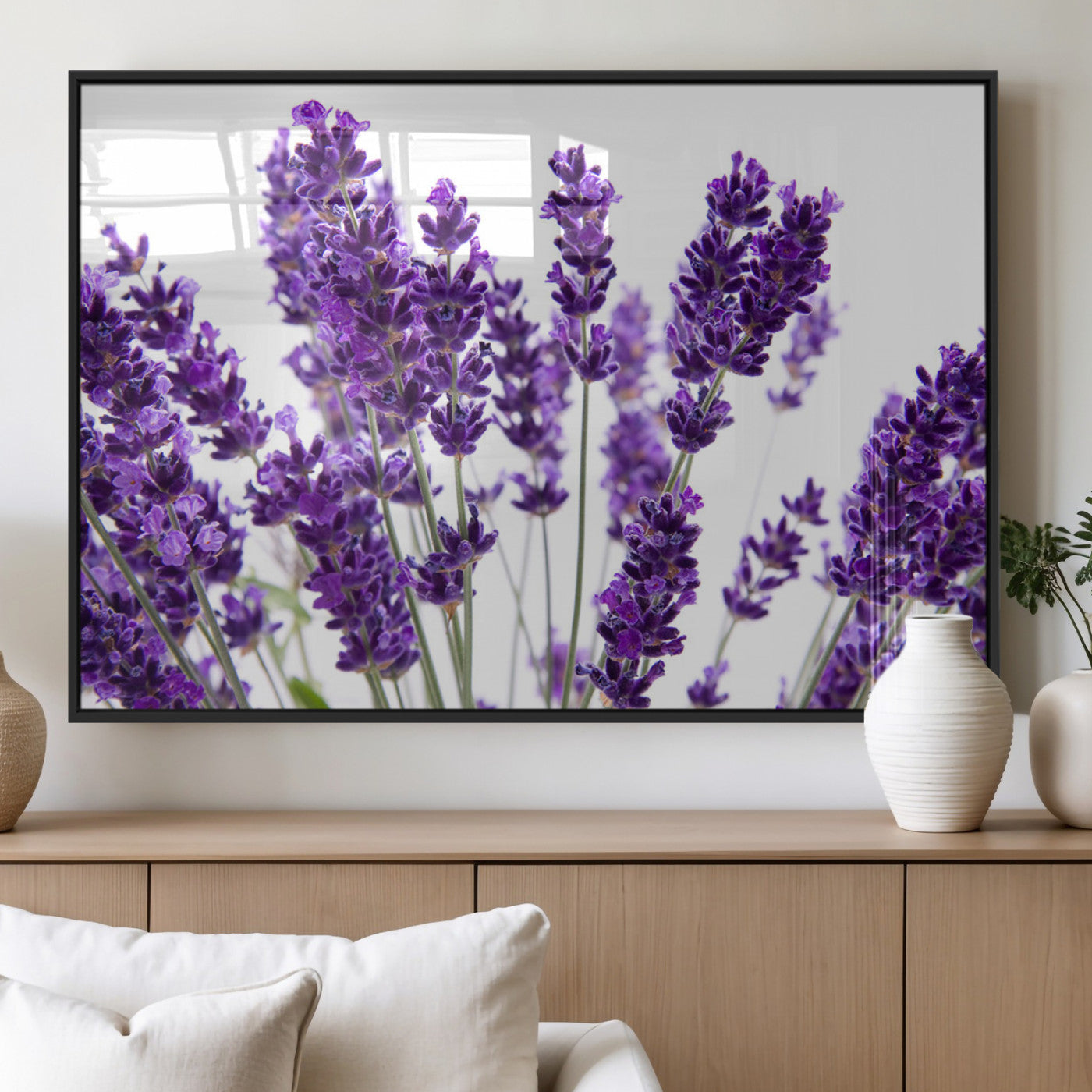 84456-MGV-FP-36X24-3P_Black-Lavender Wall Art – Botanical Canvas Print Featuring Purple Floral Stems, Fresh Nature Inspired Artwork for Living Room, Bedroom,