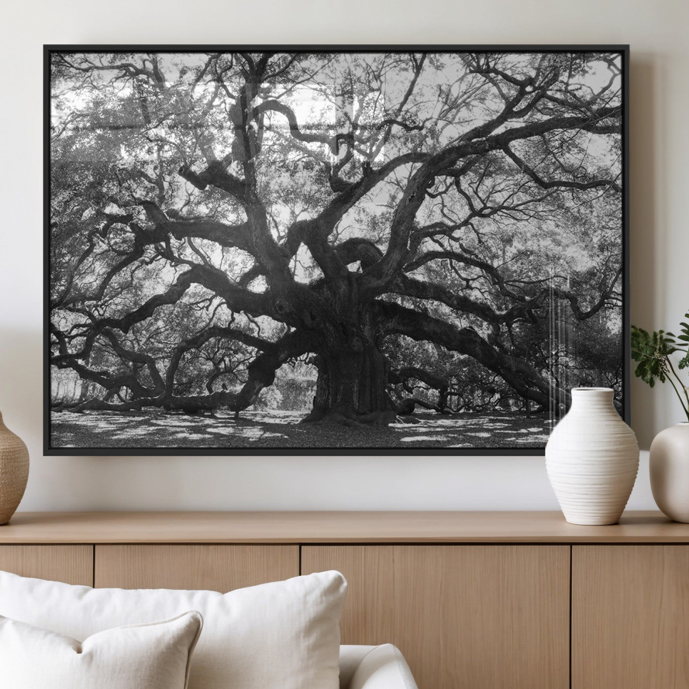 81655611-MGV-FP-36X24-3P_Black-Ancient Oak Wall Art Canvas Print, Framed Twisted Branches Art Picture Print, Gnarled Tree Perfect Moody Nature Decor Artwork