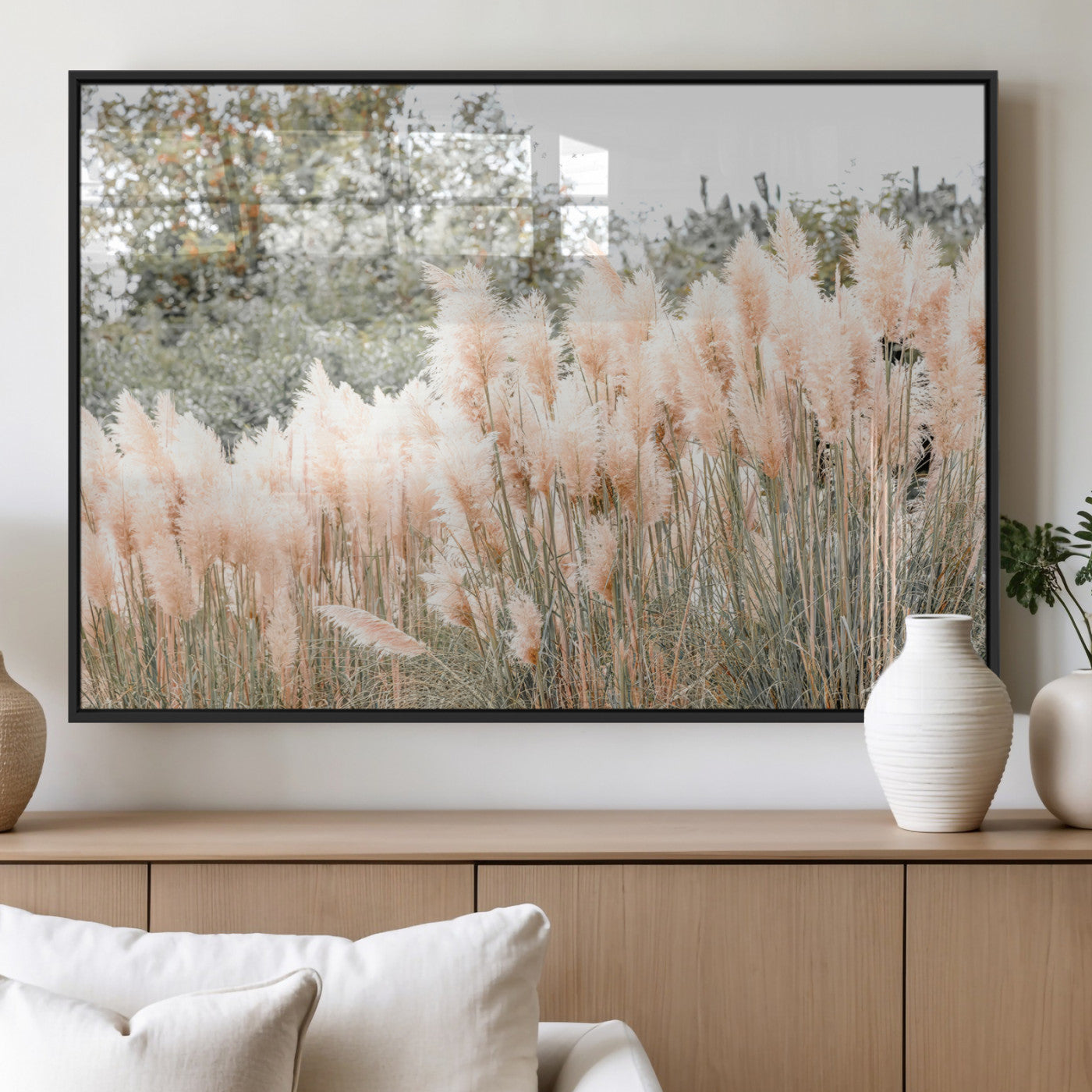 21826392-MGV-FP-36X24-3P_Black-Pampas Grass Wall Art Canvas Print, Framed Soft Pampas Art Picture Print, Pastel Grasses Perfect Soft Neutral Boho Decor Artwork