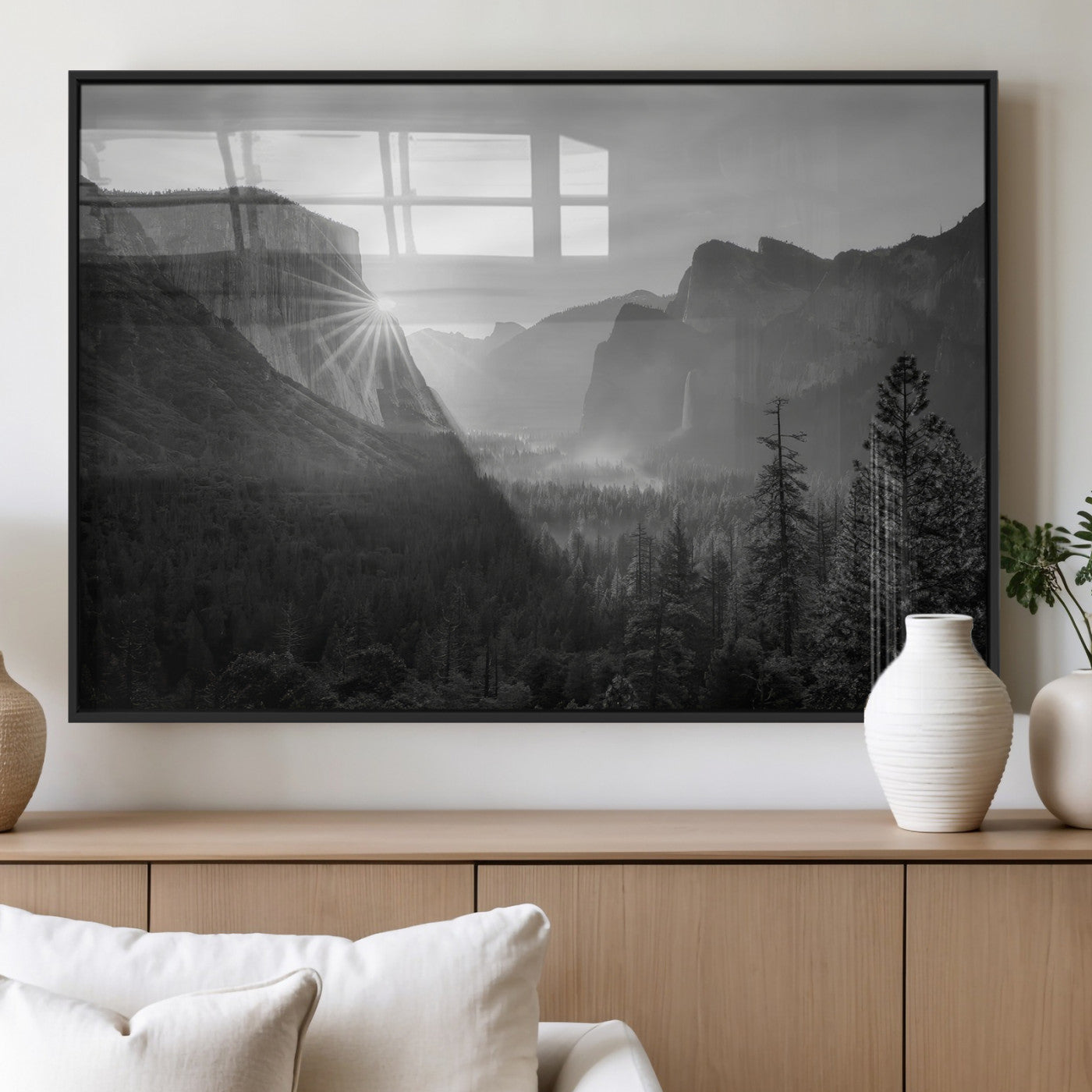 39278955-MGV-FP-60X30-3P_Black-Yosemite Valley Wall Art Canvas Print, Framed El Capitan Art Picture Print, Misty Mountain Perfect Modern Rustic Decor Artwork