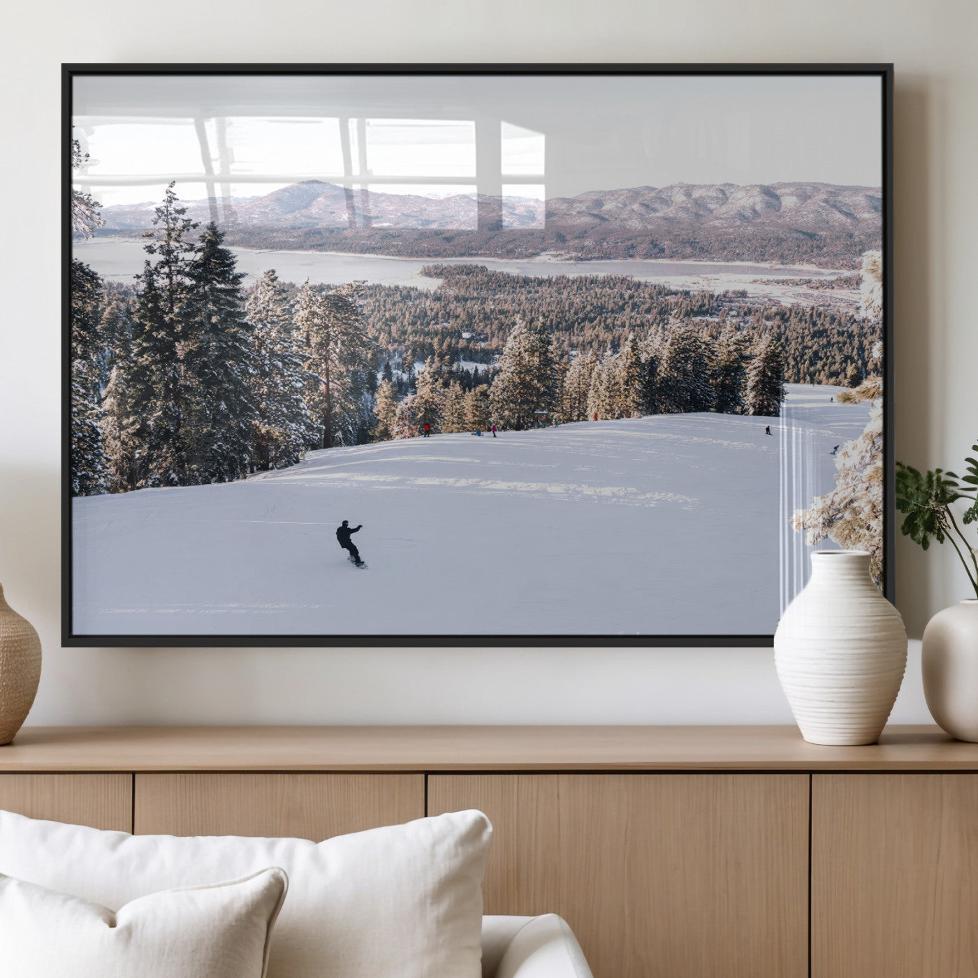 79857868-MGV-FP-36X24-3P_Black-Snowy Mountain Wall Art Canvas Print, Framed Ski Slope Art Picture Print, Winter Forest Perfect Modern Rustic Decor Artwork