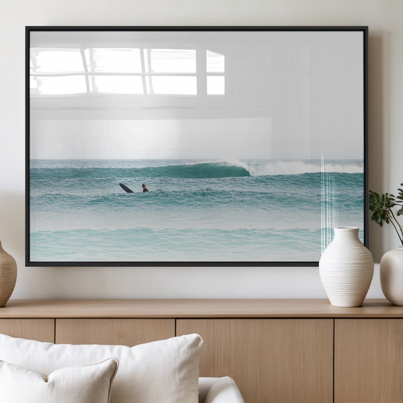 56345117-MGV-FP-60X30-3P_Black-Minimalist Surfing Wall Art Canvas Print, Framed Ocean Waves Art Picture Print, Soft Ocean Perfect Minimalist Coastal Decor