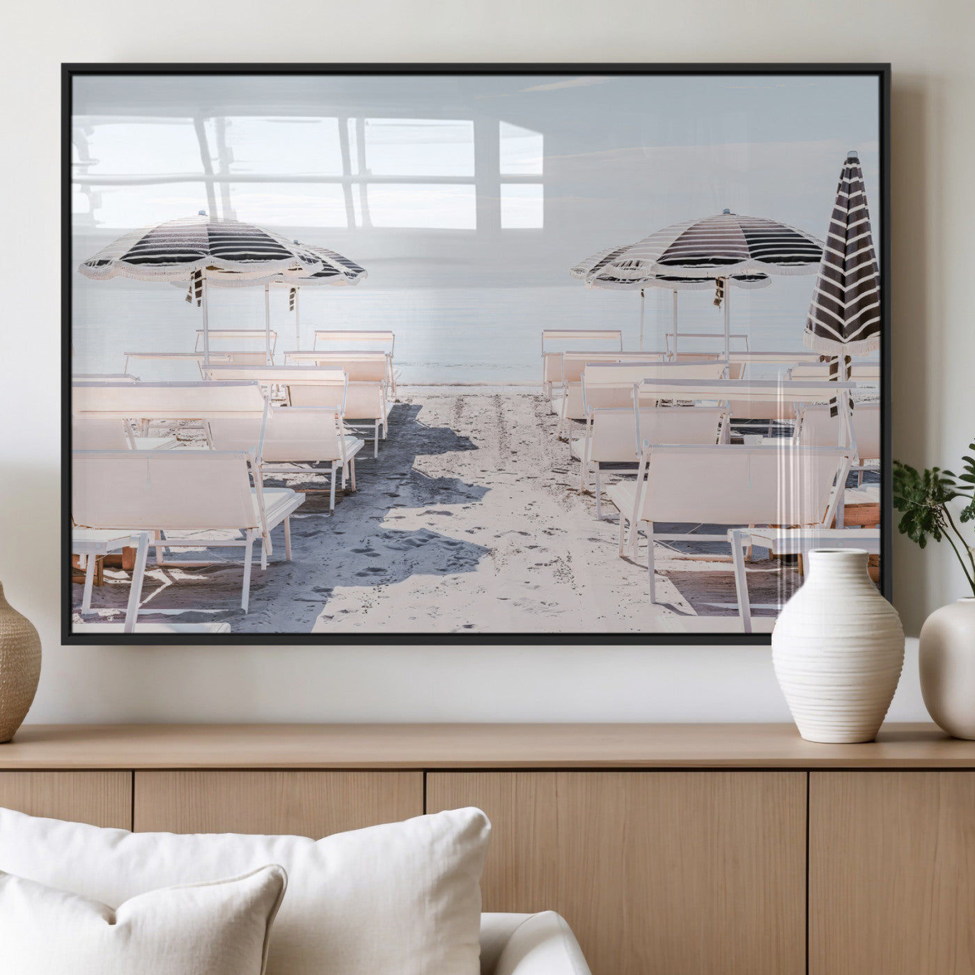 67623952-MGV-FP-60X30-3P_Black-Minimalist Beach Wall Art Canvas Print, Framed Pastel Sand Art Picture Print, Beach Aesthetic Perfect Coastal Minimalist Decor