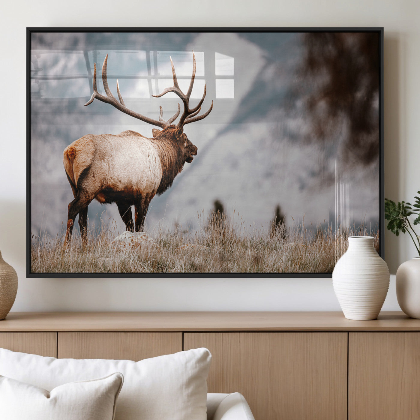 70489411-MGV-FP-60X30-3P_Black-Elk Photography Wall Art Canvas Print, Framed Mountain Wildlife Art Picture Print, Rustic Nature Decor Perfect Rustic Lodge Decor