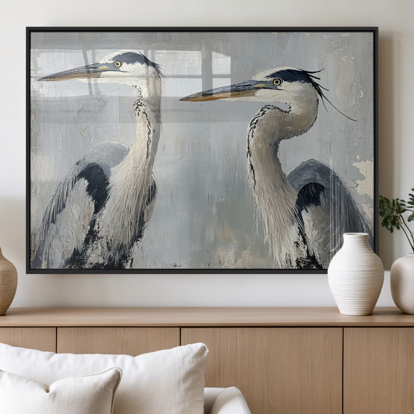19427826-MGV-FP-36X24-3P_Black-Bird Canvas Decor Wall Art Canvas Print, Framed Coastal Bird Pair Art Picture Print, Minimalist Wildlife Wall Perfect Coastal