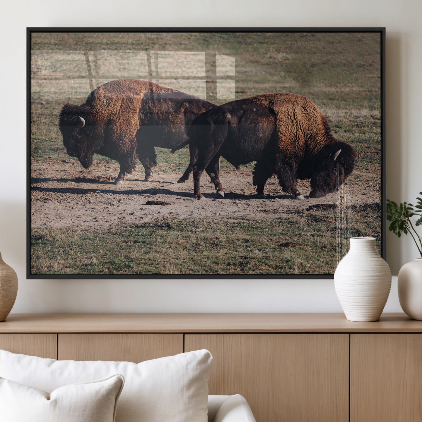 58141885-MGV-FP-36X24-3P_Black-Bison Photography Wall Art Canvas Print, Framed Western Wildlife Art Picture Print, Modern Ranch Perfect Western Rustic Decor