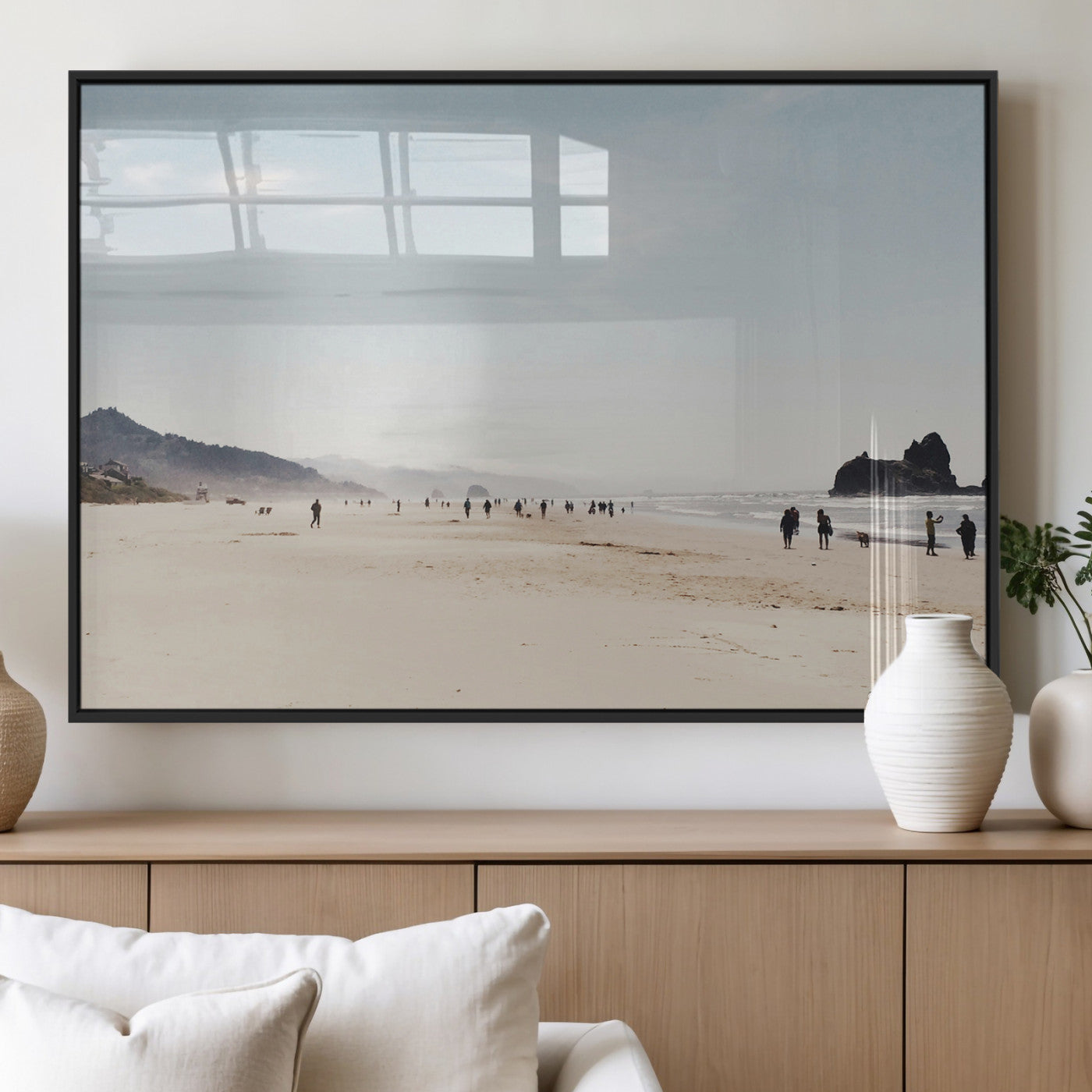 28307820-MGV-FP-36X24-3P_Black-Minimalist Beach Wall Art Canvas Print, Framed Coastal Serenity Art Picture Print, Soft Sand Perfect Modern Coastal Decor Artwork