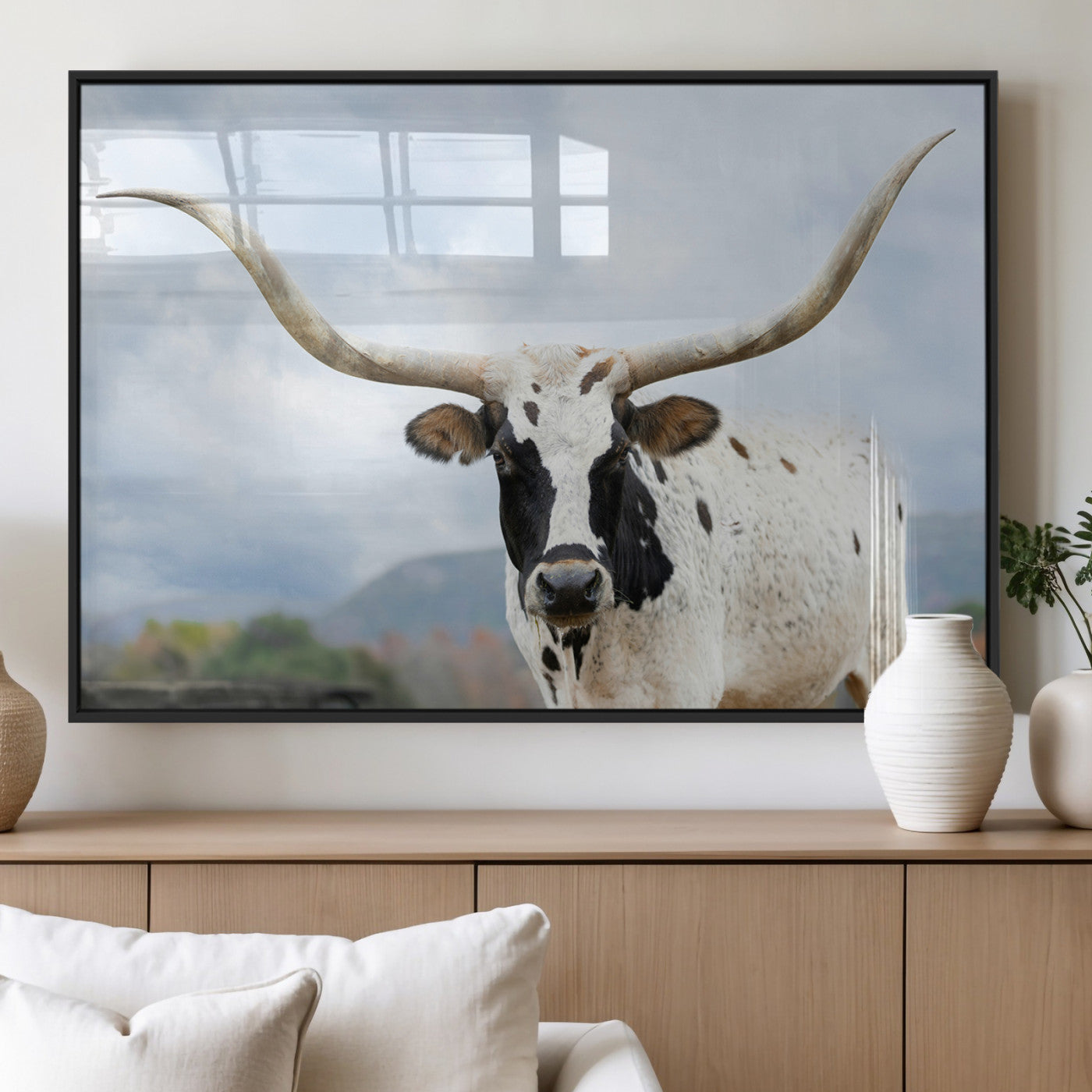 63592811-MGV-FP-36X24-3P_Black-Texas Longhorn Wall Art Canvas Print, Framed Western Rustic Art Picture Print, Farmhouse Decor Perfect Rustic Farmhouse Decor