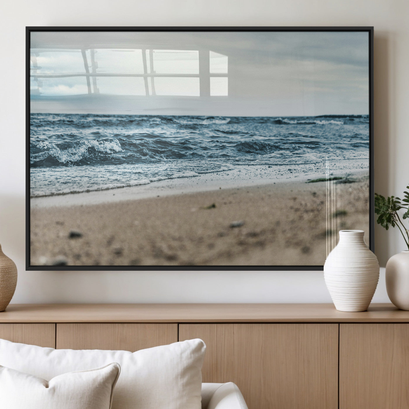 81812590-MGV-FP-36X24-3P_Black-Ocean Wall Art Wall Art Canvas Print, Framed Coastal Canvas Art Picture Print, Moody Seascape Perfect Coastal Minimalist Decor