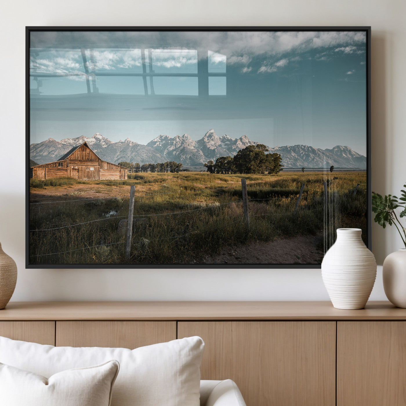 92497443-MGV-FP-36X24-3P_Black-Rustic Farmhouse Wall Art Canvas Print, Framed Mountain Cabin Art Picture Print, Western Landscape Perfect Rustic Farmhouse Decor