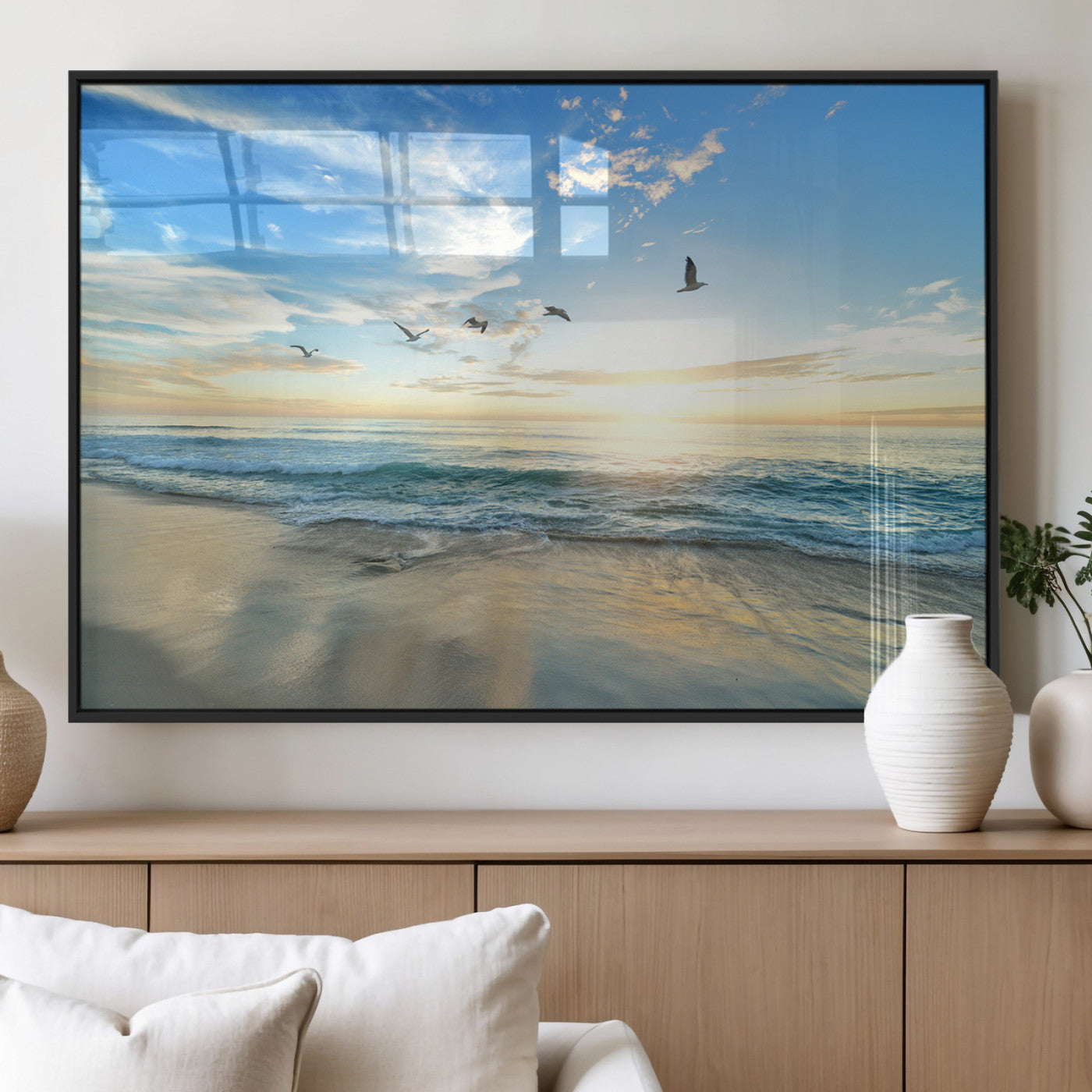 20708696-MGV-FP-36X24-3P_Black-Minimalist Seaside Wall Art Canvas Print, Framed Morning Glow Art Picture Print, Golden Reflections Perfect Coastal Minimalist