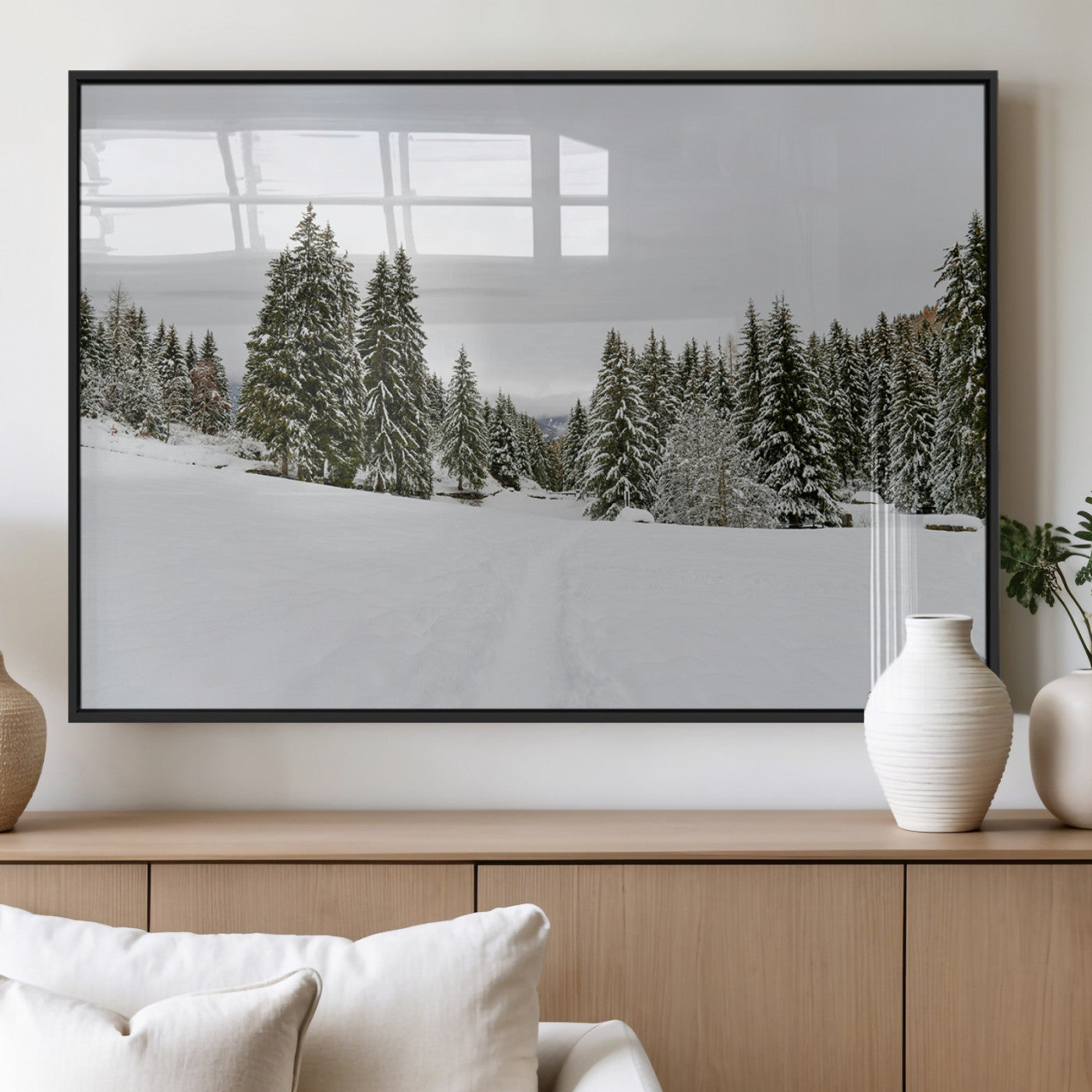 24581417-MGV-FP-36X24-3P_Black-Frosty Pines Wall Art Canvas Print, Framed Silent Snowfall Art Picture Print, Cozy Cabin Vibes Perfect Nordic Minimalist Decor
