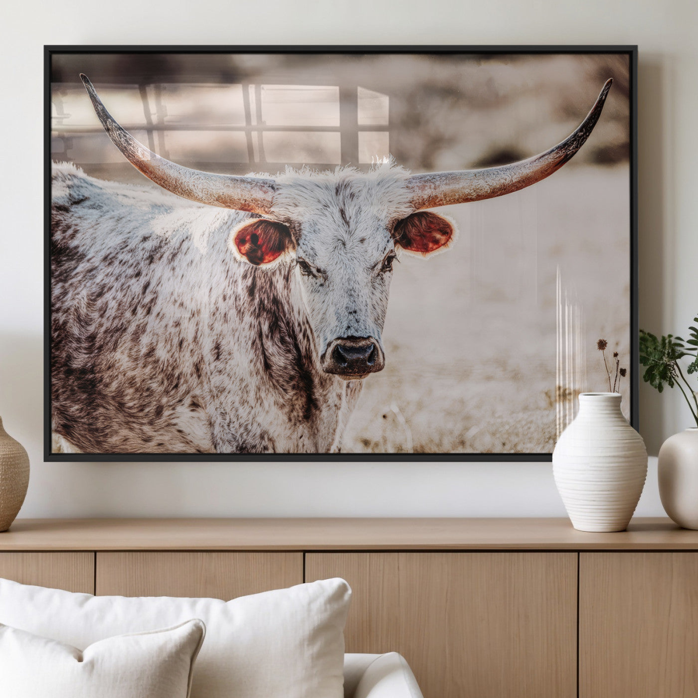 72388892-MGV-FP-36X24-3P_Black-Texas Longhorn Wall Art – Rustic Western Canvas Print, Cowboy Style Farmhouse Bull Artwork for Living Room, Ranch, Office or Man