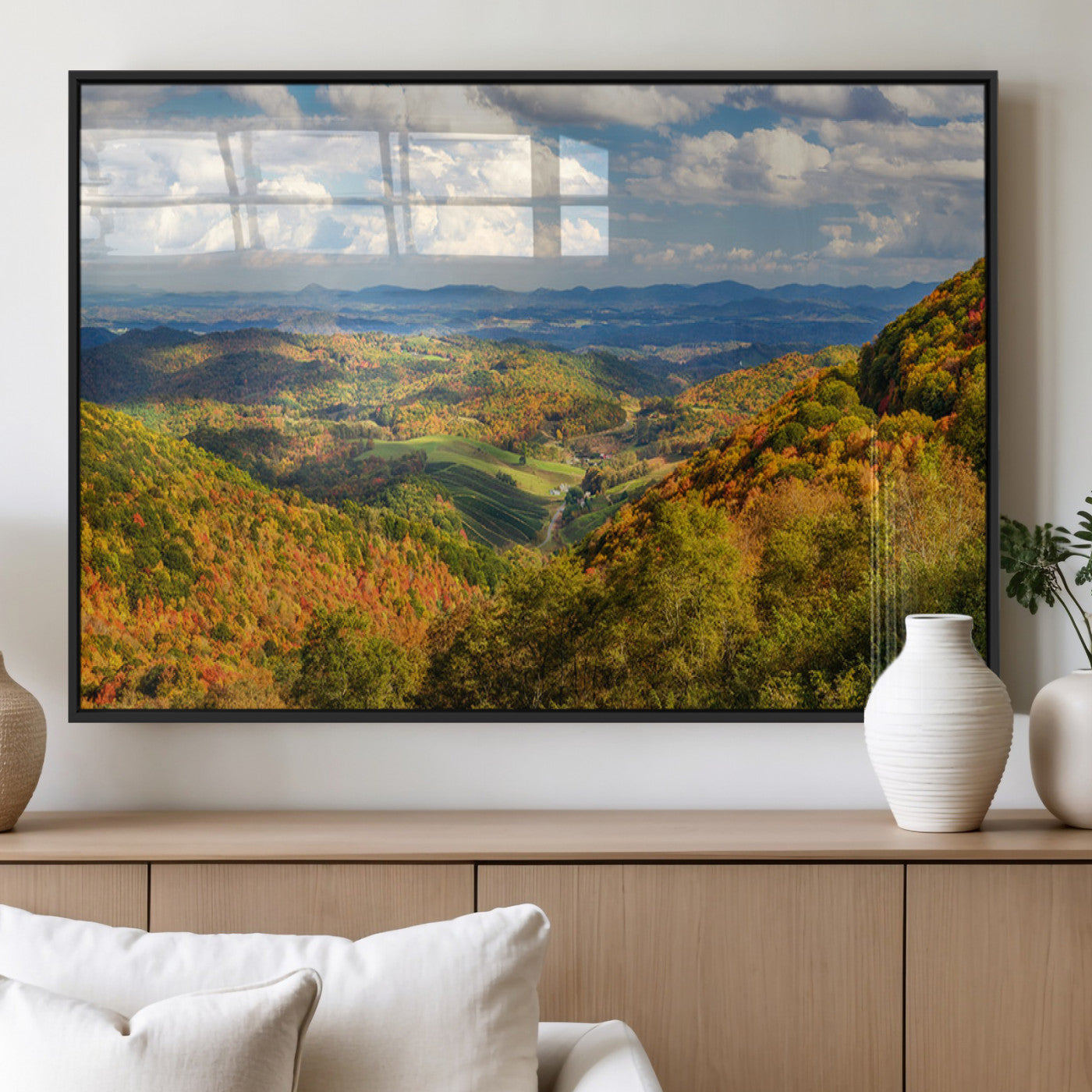 11486718-MGV-FP-36X24-3P_Black-Autumn Valley Landscape Wall Art – Scenic Fall Foliage Canvas Print, Colorful Forest Hills Artwork, Nature Inspired Mountain View