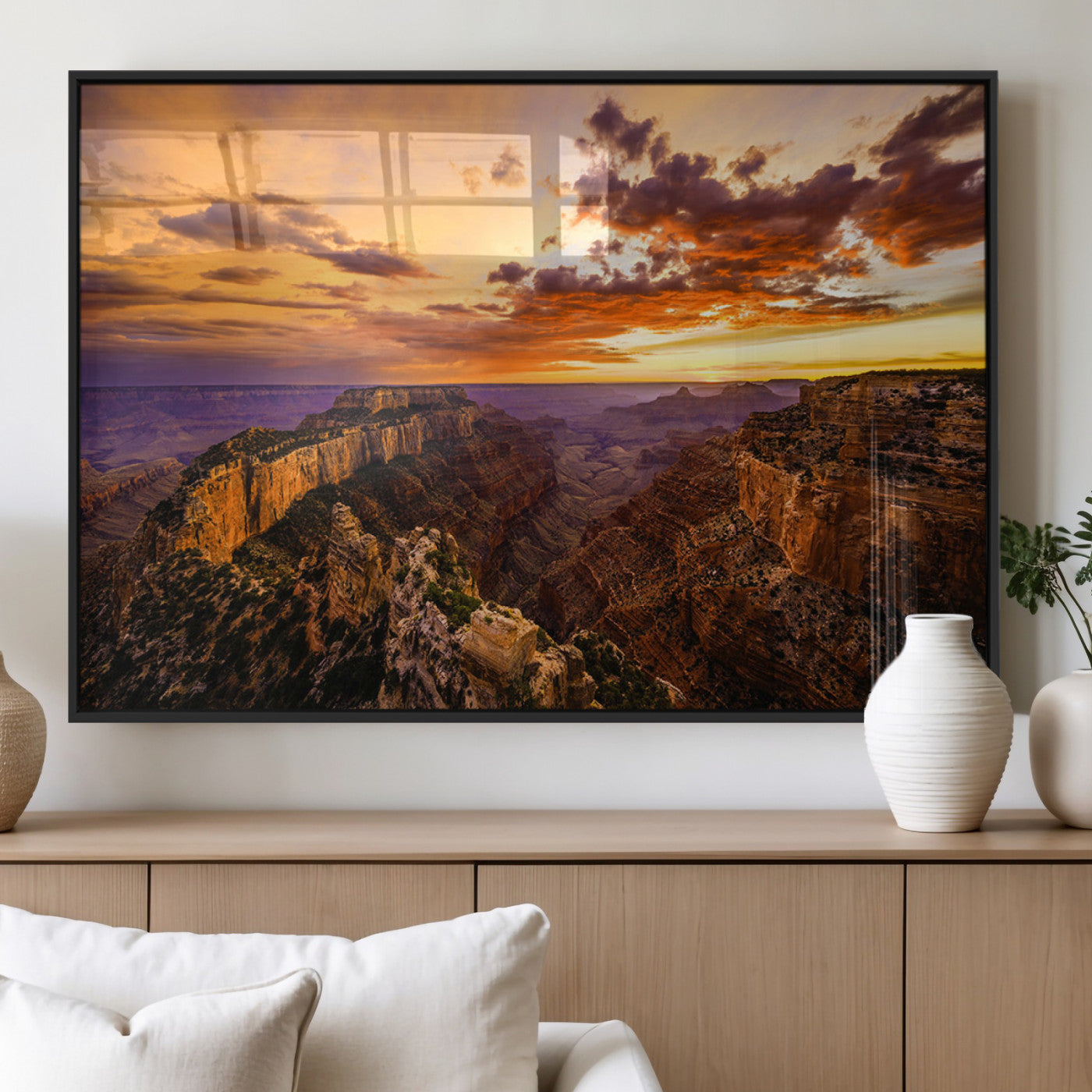 75573843-MGV-FP-36X24-3P_Black-Grand Canyon Sunset Wall Art – Panoramic Canyon Landscape Canvas Print, Dramatic Desert Cliffs Artwork, Nature Inspired Scenic