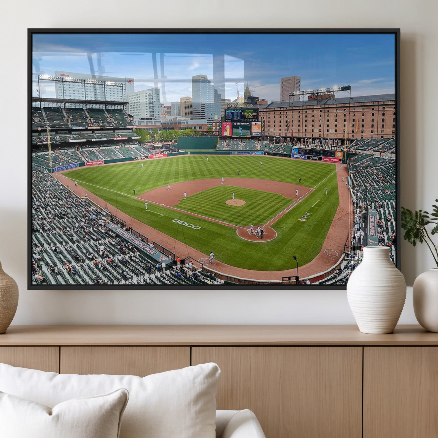 76426407-MGV-FP-36X24-3P_Black-Baseball Stadium Daytime – Panoramic Ballpark Canvas Wall Art, Sports Decor for Office, Man Cave, Game Room, Sports Bar, Baseball