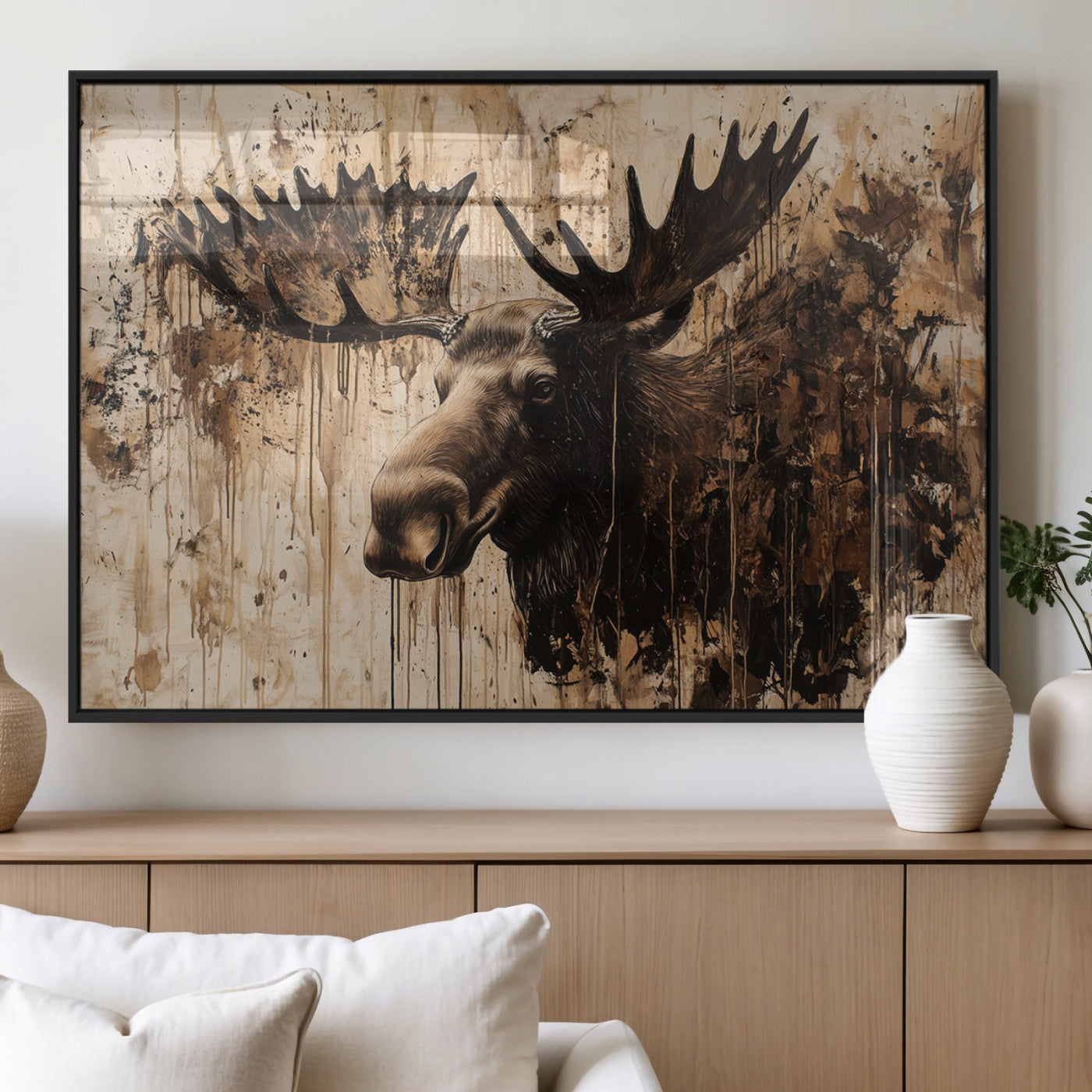 83505059-MGV-FP-36X24-3P_Black-Majestic Moose Wall Art – Rustic Animal Canvas Painting – Wilderness Wildlife Decor with Earthy Tones for Cabin, Lodge, Farmhouse,