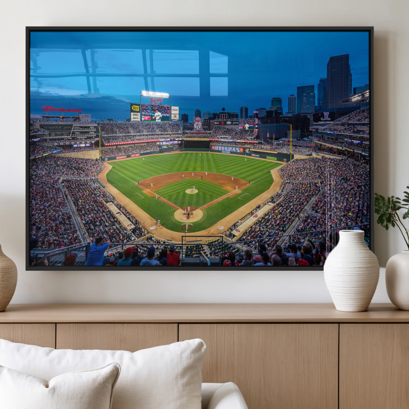 77273035-MGV-FP-36X24-3P_Black-Baseball Stadium Wall Art – Panoramic Evening Game Canvas Print, Sports Fan Decor for Man Cave, Office, Bar, or Living Room