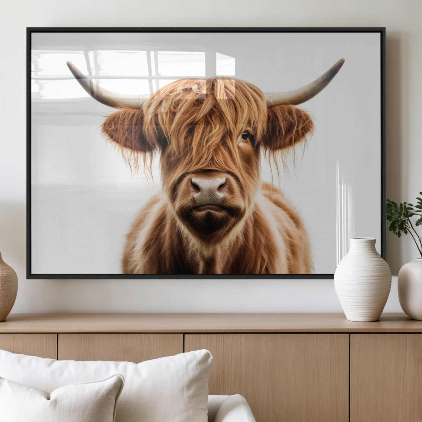 637908607-MGV-FC-93X47-3P_Black-Highland Cow Wall Art Print – Rustic Farmhouse Animal Portrait, Scottish Highland Cattle Canvas, Modern Country Wall Decor for
