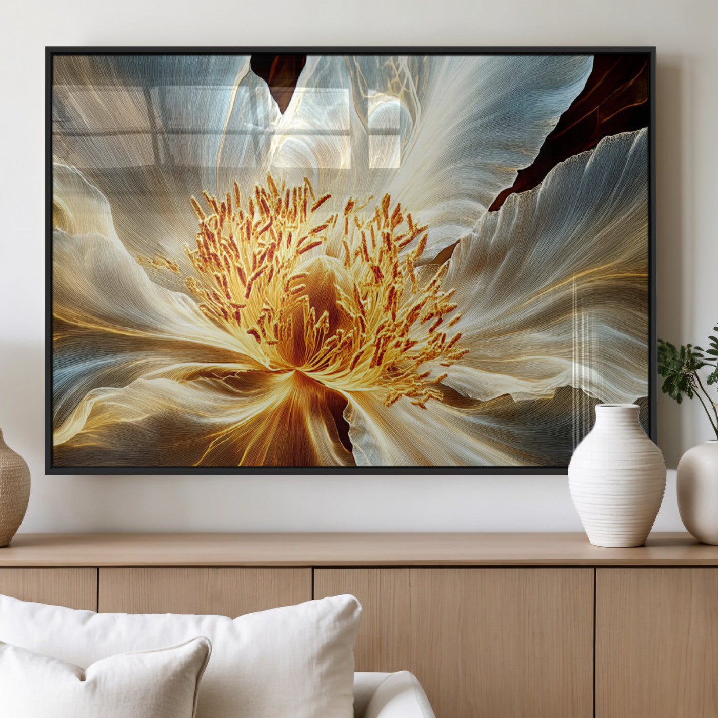 20862576-MGV-FP-36X24-3P_Black-Golden Abstract Flower Canvas Wall Art – Modern Botanical Bloom Print, Elegant Floral Artwork for Living Room, Bedroom, Office
