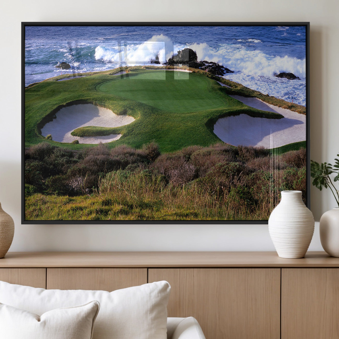 22776914-MGV-FP-36X24-3P_Black-Golf Course Wall Art – Oceanfront Green Canvas Print, Coastal Pebble Beach Photography Sports Decor for Living Room, Office, Man