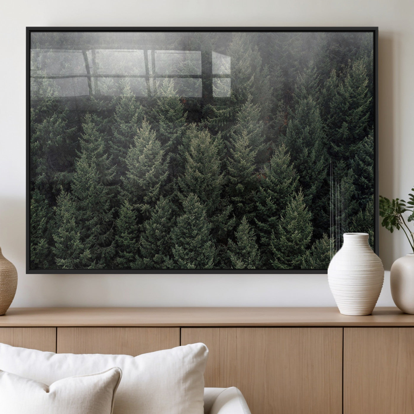 84059409-MGV-FP-36X24-3P_Black-Forest Wall Art – Misty Evergreen Trees Canvas Print, Tranquil Nature Photography Decor for Bedroom, Living Room, Office, Cabin or