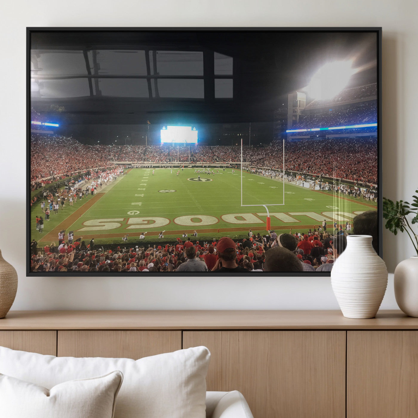 16230786-MGV-FP-36X24-3P_Black-Sanford Stadium Wall Art – Georgia Bulldogs Football Night Game Canvas Print, College Sports Decor for Man Cave, Bar, Office, or