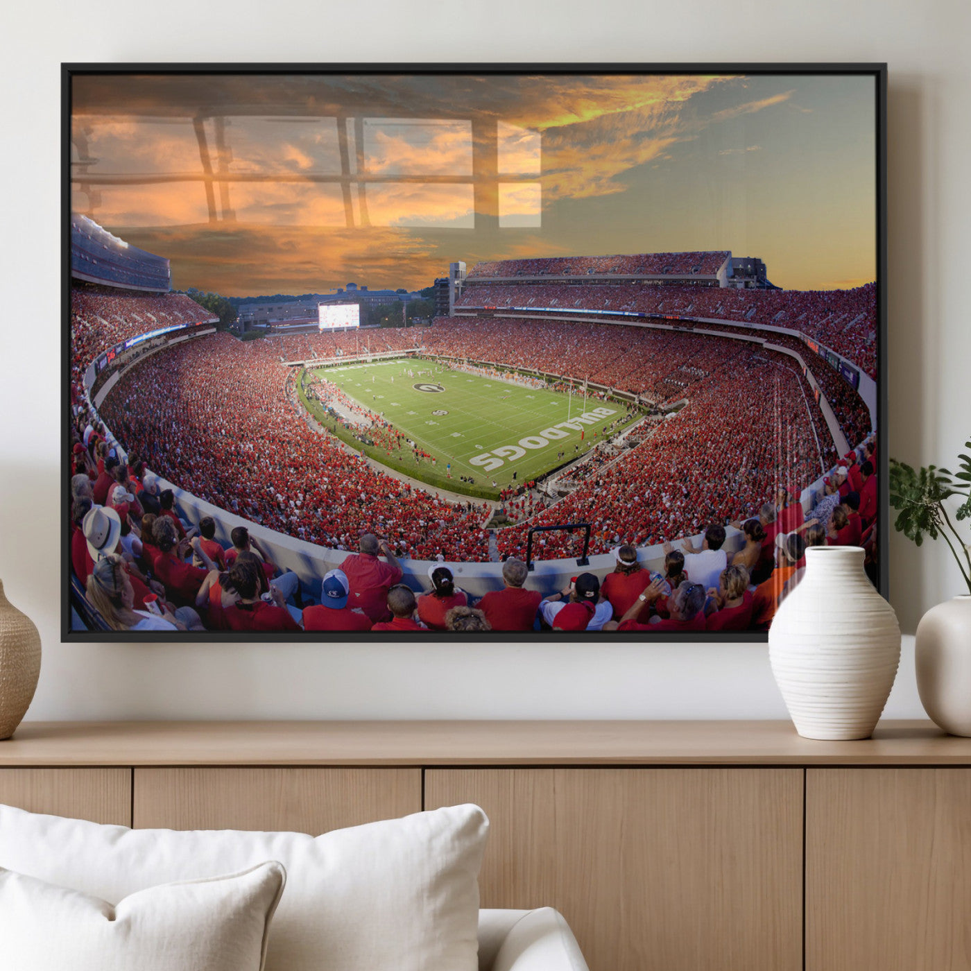 73680988-MGV-FP-36X24-3P_Black-Sanford Stadium Wall Art – Georgia Bulldogs Football Sunset Game Canvas Print, College Sports Decor for Man Cave, Bar, Office, or